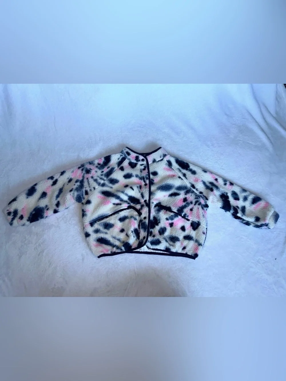 Gap Kids Girls White Pink Blue Fleece Sherpa Bomber Fall Jacket 5/6 Small